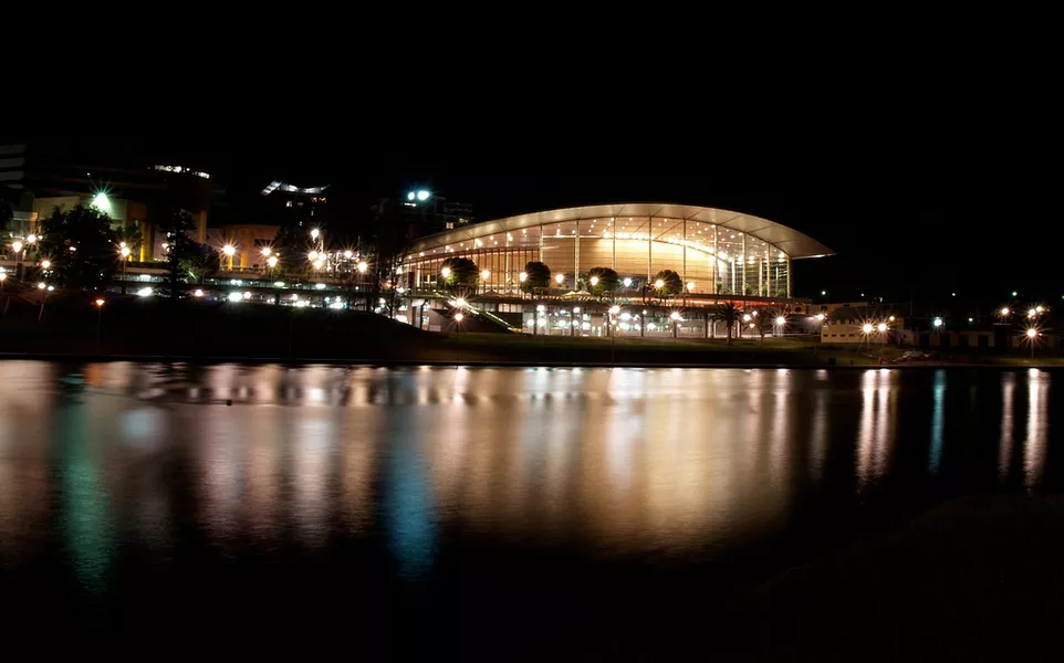 Convention Centre during night in Adelaide, Australia