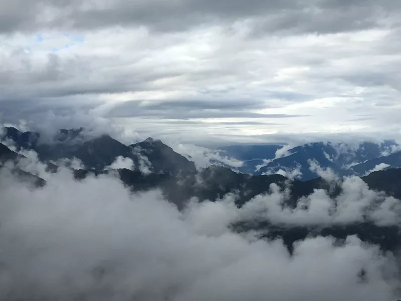 view of Himalayan mountains from Dochula Pass, Bhutan