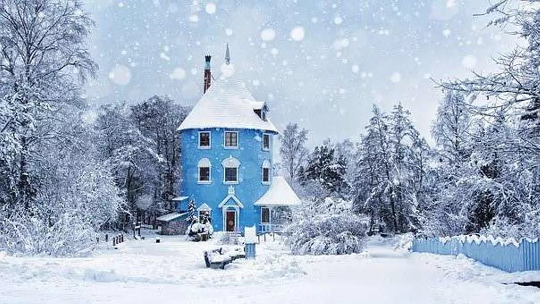 the Moomin world theme park covered in snow in the winters.