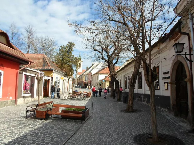 Cobbled street on a sunny day in Szentendre, Hungary
