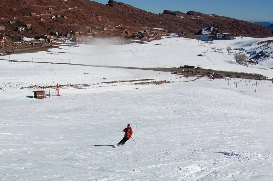 Skiing in Morocco around Oukaimeden in Atlas mountain