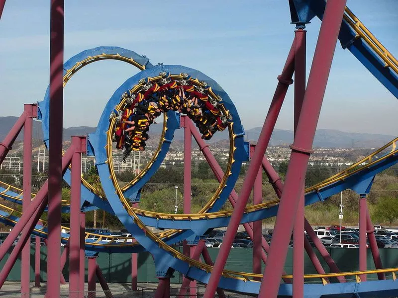 Scream ride at Six Flags Magic Mountain Amusement Park in California
